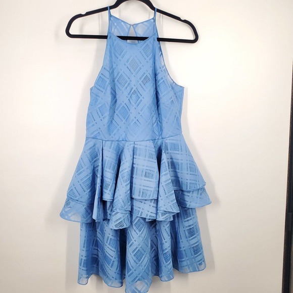 Badgley Mischka Dresses & Skirts - NEW Belle Badgley Mischka women 8 Bianca Blue Halter Tiered Mini Coctail Dress